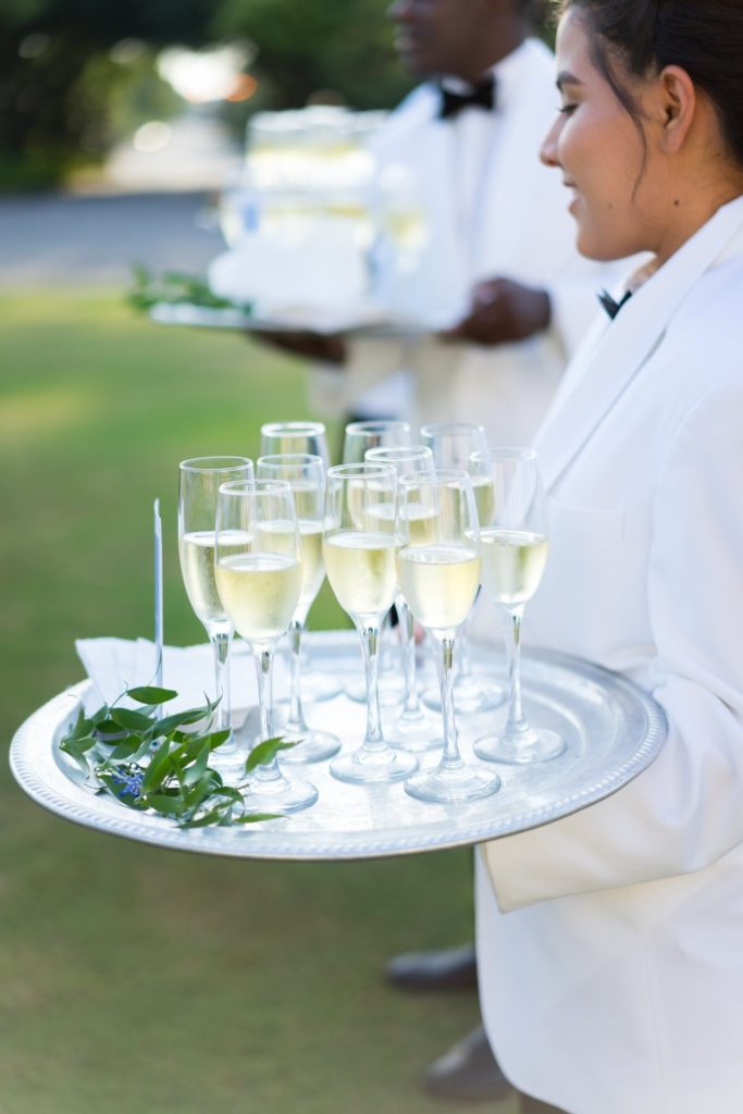 guests greeted with champagne at montgomery country club